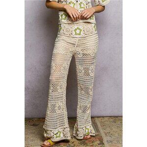 POL Openwork Crochet Flare Pants with Contrast Star‎